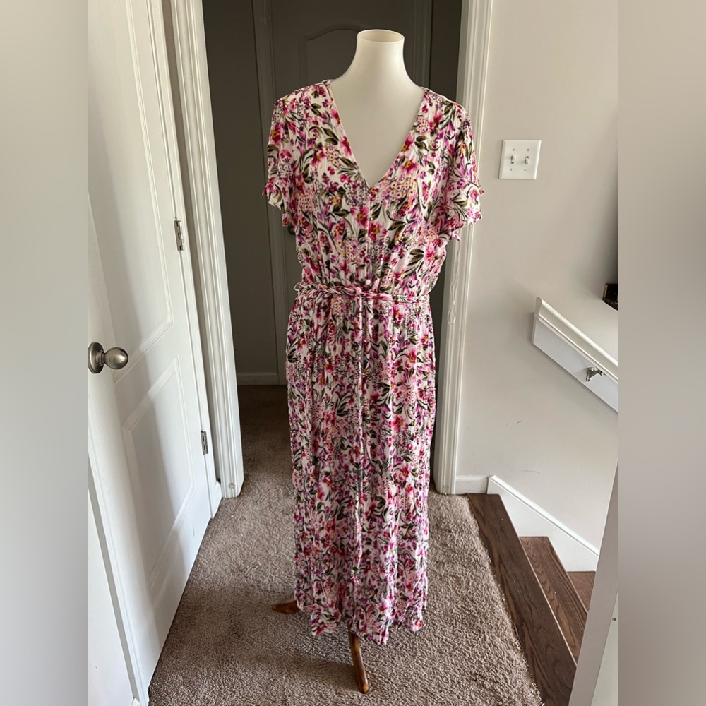 Lane Bryant Floral Flutter Sleeve Maxi Dress Button Front